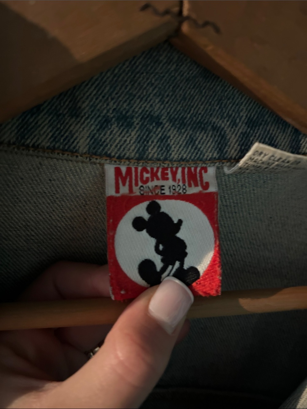Disney Denim Jean Jacket with Mickey Mouse Patch - Blue, Red, Yellow, Black - Picture 5 of 6